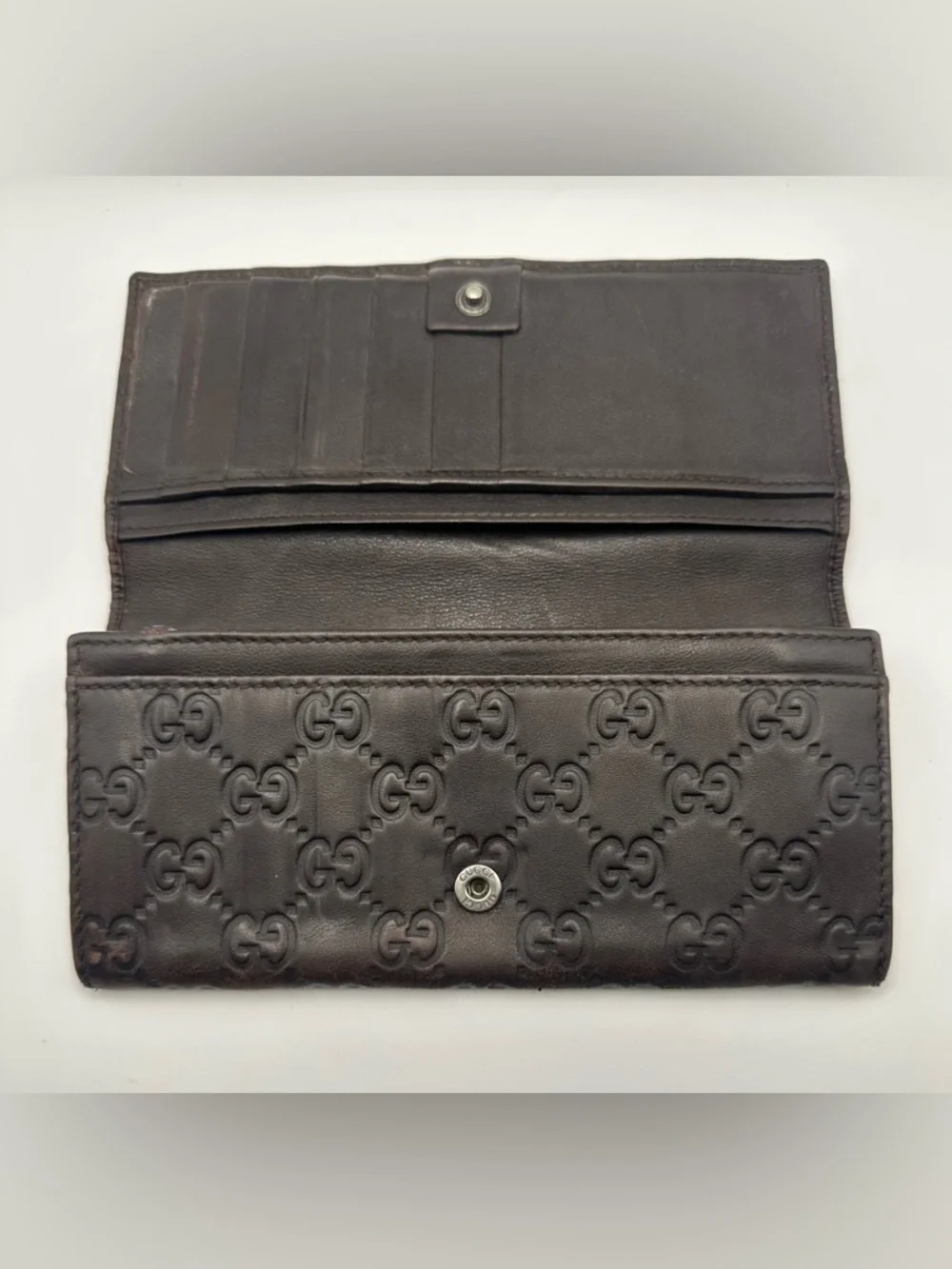 Gucci Wallet Chocolate Brown Guccissima Leather Long Continental GG Authentic - Picture 6 of 12